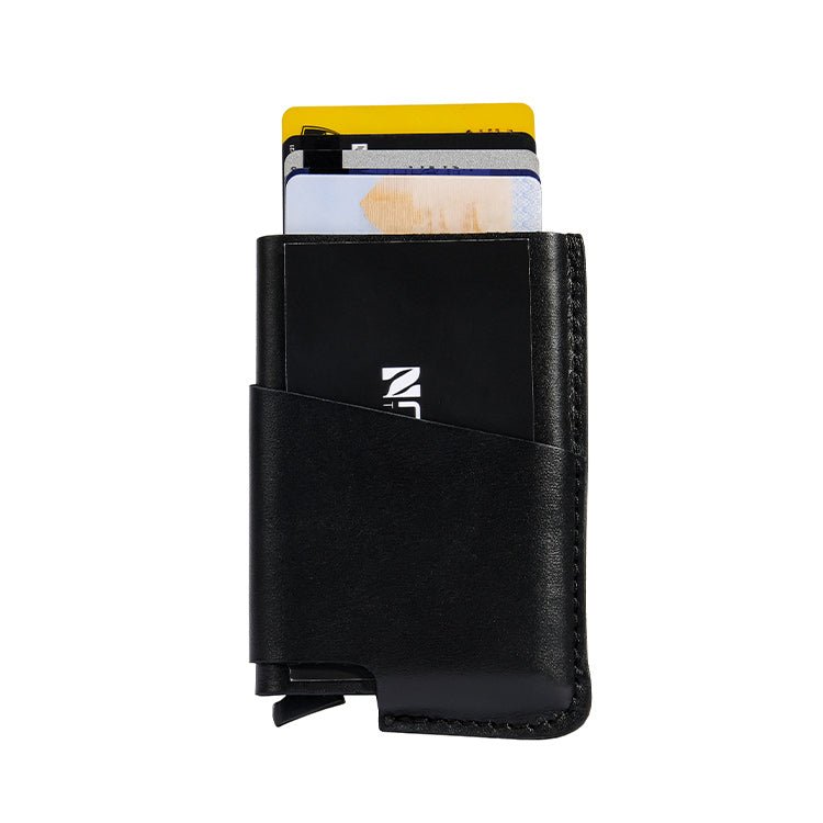 GoPocket™️ Cardholder with RFID Block Natural Genuine Leather – Dark Black